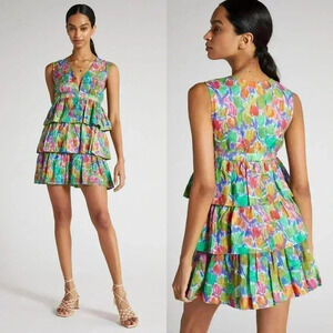 Anthropologie Hope For Flowers Tiered Linen Mini Dress Size Medium NWT $255